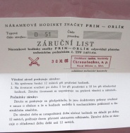 Záruční list k hodinkám Prim Orlík - reprint